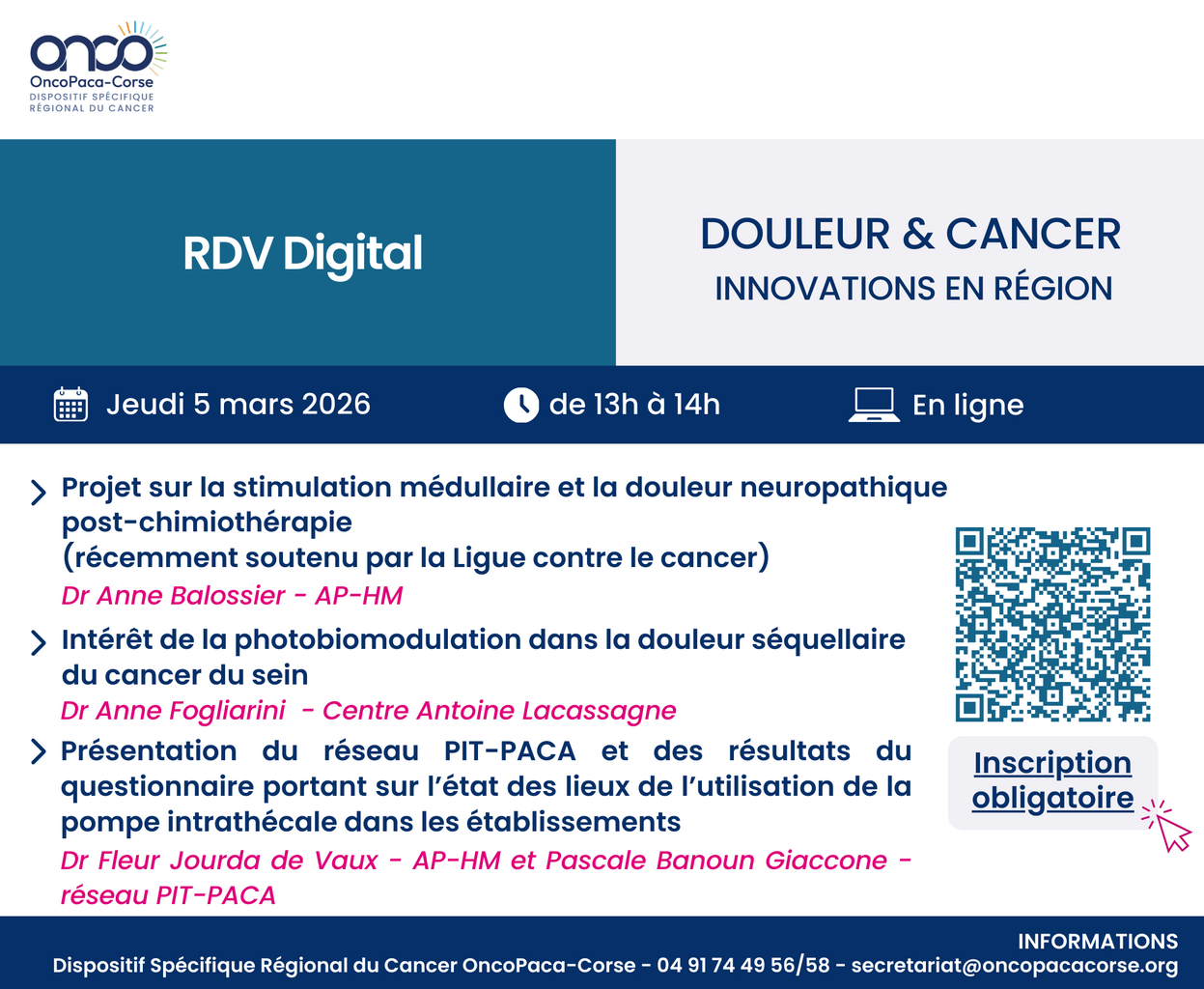 Webinaire du DSRC OncoPaca-Corse : Douleur & Cancer - Jeudi 5 Mars 2026