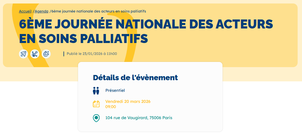 SFAP : 6ème journée nationale des acteurs en soins palliatifs - Vendredi 20 Mars 2026